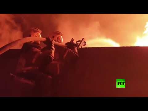 شاهد حريق ضخم في محطة بنزين في الشيشان