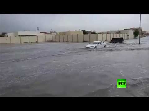 الفيضانات في مدينة معيذر القطرية
